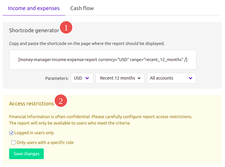 Frontend reports admin page